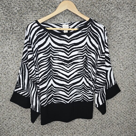 Chicos Top Womens 0 US Small Black Animal Print Scoop Neck Blouse Casual Ladies - Picture 1 of 7